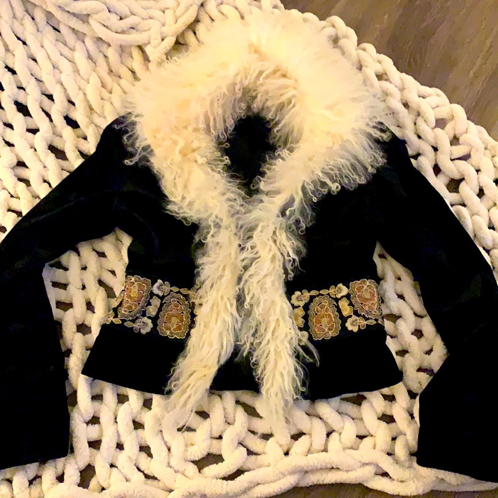 Karen Millen jacket velvet/sheepskin/embroidered